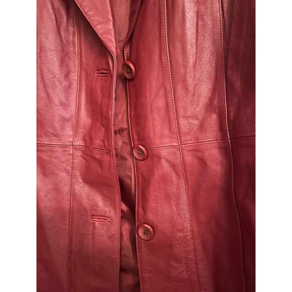Worthington Womens Large Red 100% Leather Jacket Lined Button Up - Picture 6 of 16